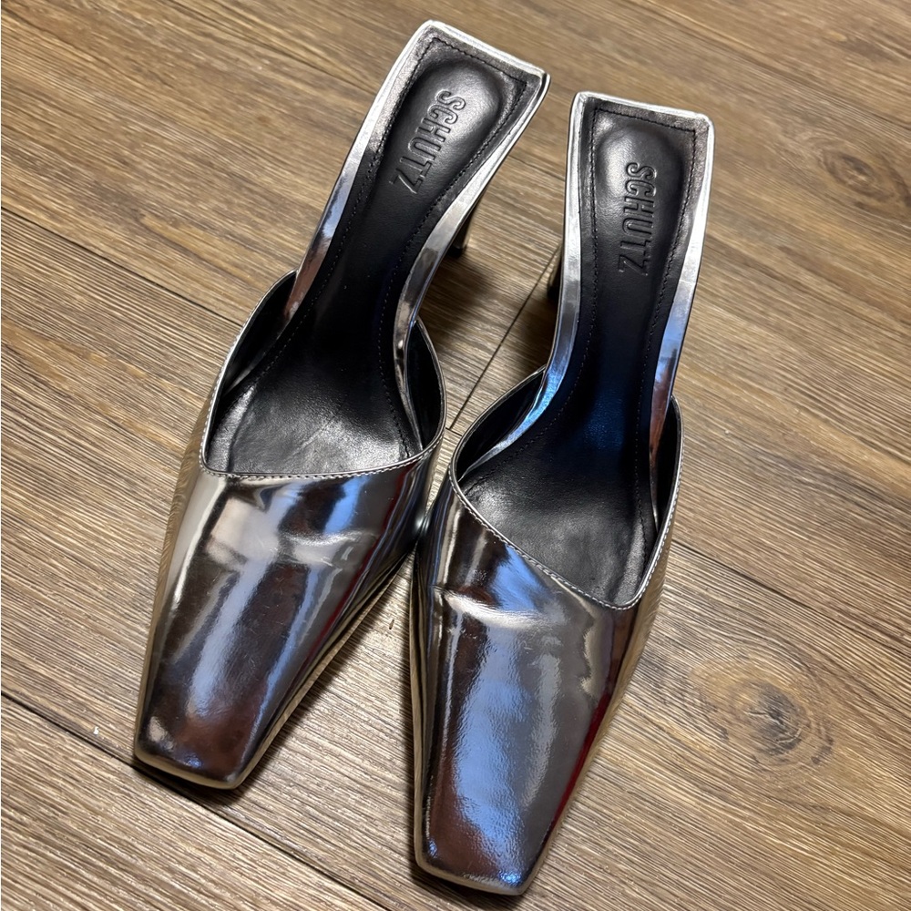 Schutz Metallic Silver Heels
